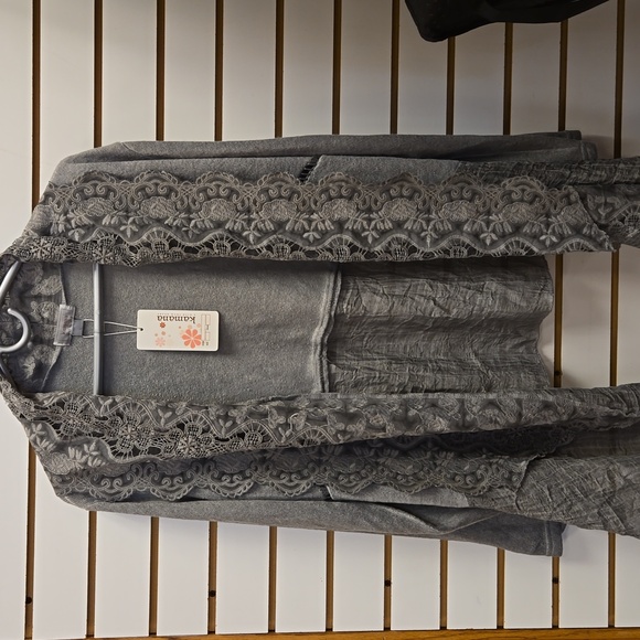 Kamana Open Cardigan LACE  & LIGHT SWEATER **GRAY** NEW SZ LARGE. BEAUTIFUL - Picture 1 of 10